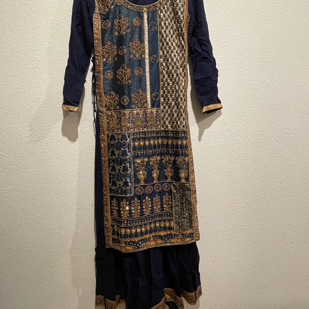 Elegant Navy and Gold Embroidered Dress